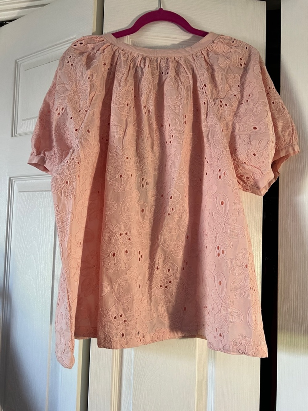 Calypso St. Barth Pink Eyelet Puff-Sleeve Button Front Blouse - Picture 7 of 11